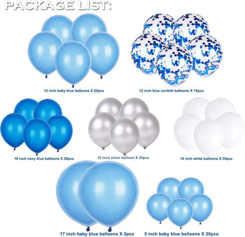 135 Globos De Látex Confeti Blanco, Azul, Plata Y Azul
