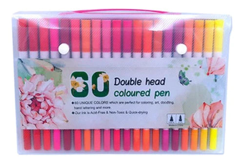 Marcadores Plumon Pincel Doble Punta 60 Color Marker Dibujar
