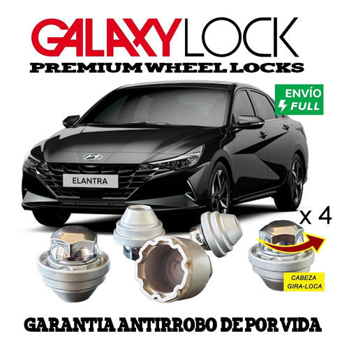 4 Tuercas Seg 12 X 1.5 Galaxylock Hyundai Elantra - Full!