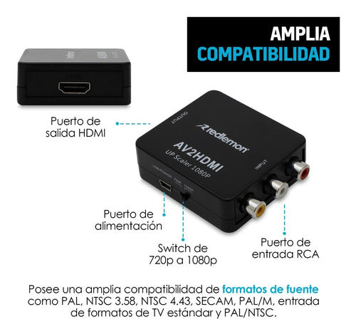 Convertidor Rca A Hdmi Para Audio/video 720p/1080p Redlemon