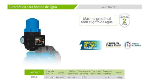Presurizador Control Automático Bomba 17-36psi Igoto Amc-2.1