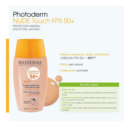 Bioderma Photoderm Nude Touch Spf50+ Tono Claro, 40 Ml