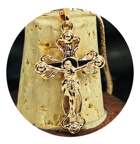 Collar Dije Cadena Cruz Jesús Religión Eslabón Avena Oro 18k