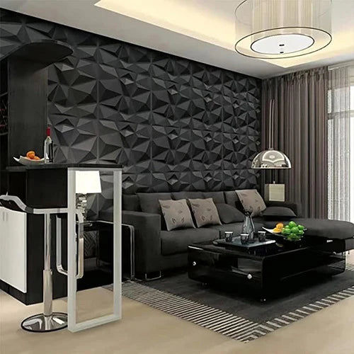 Panel 3d Decorativo 50x50cm Negro Parede Con Adhesivo 12pz