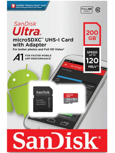 Memoria Micro Sd 200gb Sandisk A1 Full Hd Juegos Celular