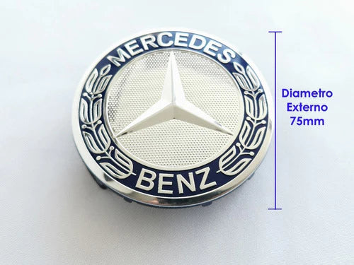 4 Tapas Centro De Rin Mercedes Benz 75mm Azules Originales