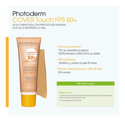 Bioderma Photoderm Cover Touch Spf50+ Tono Dorado, 40 Ml