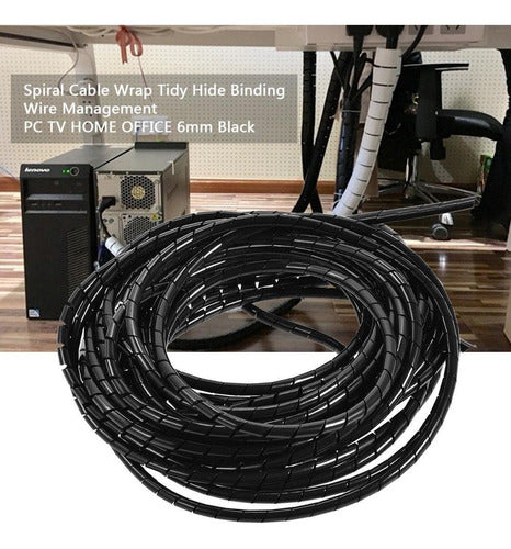 10 Metros De Espiral Agrupa Cables, 6mm, Organizador, Negro