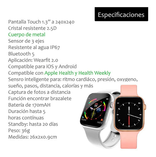 Reloj Smartwatch Vak F9 Ip67 Metal Apple Health Pasos Calori