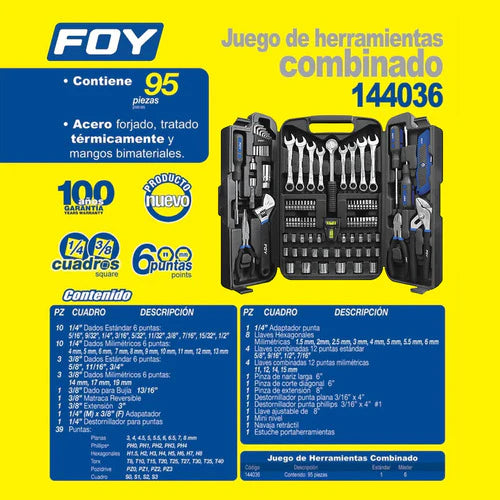 Juego De Herramientas Para Mecanico (95 Pzas) Foy 144036