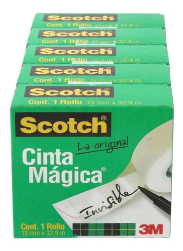 Cinta Mágica La Original Invisible 3m Scotch Con 5 Piezas