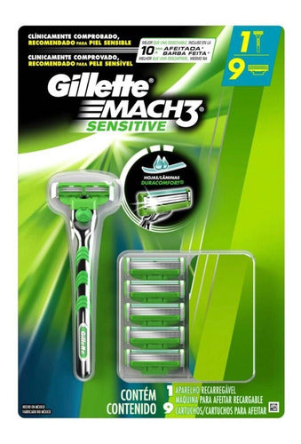 Afeitadora Gillette Mach3 Sensitive Recargable + 9 Cartuchos