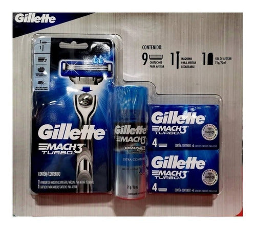 Gillette Mach3 Turbo Rastrillo +gel De Afeitar+ 9 Cartuchos