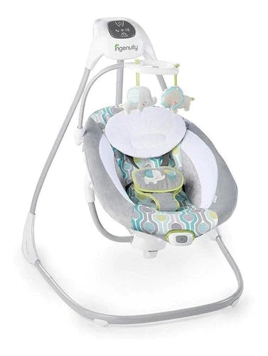 Silla Mecedora Para Bebé Ingenuity Compact Soothing Swing Eléctrica Everston Gris/agua/verde Claro