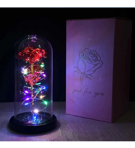 Rosa Eterna Artificial Con Luz Led Capsula Cristal Navidad