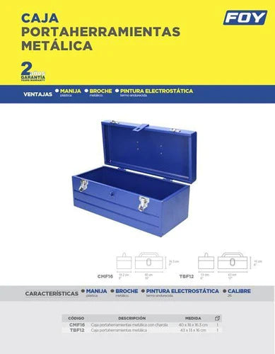Caja Porta Herramientas Metálica Azul Reforzada Con Charola