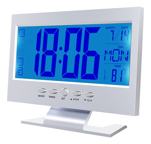 Reloj Despertador Digital Lcd Plateado Calendario Reloj De T