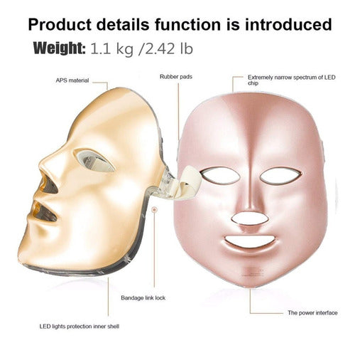 Máscara Led Facial Rejuvenecimiento 7 Colores Fototerapia