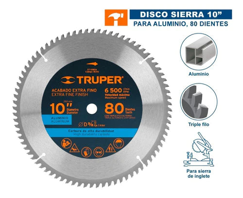 Disco Sierra P/aluminio 10' 80dient Centro 5/8' Truper 18310