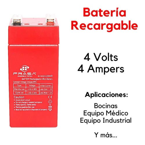 Batería  4v-4a Frasa Sellada Recargable  , 4 V, 4.0 Ah.