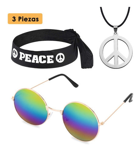 Conjunto De Accesorios De Disfraz Con Gafas Hippie
