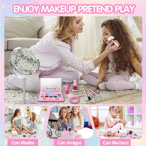 Set De Maquillaje Para Niñas, Lavable, Con Cosmetiquera