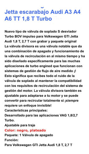 Válvula De Alivio Vw Golf Gti Jetta Audi A3 A4 A6 Tt 1,8t