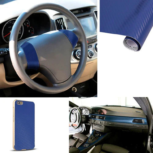 Vinil Automotriz Fibra Carbono Azul 30 X 150 Cm Envío Gratis