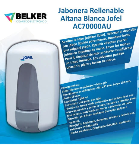 Jabonera Rellenable Aitana Blanca Jofel Ac70000