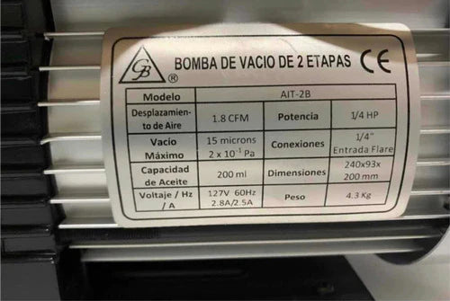 Bomba De Vacío 2 Etapas + Manómetro Refrigeración Mangueras