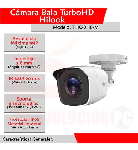 Cámara Bala Thc-b110-m Turbohd Hilook 720p 1mp Ir20 Metalica