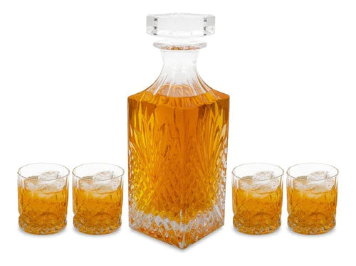 Decantador De Cristal Con Vasos Para Whisky (4pz) Redlemon