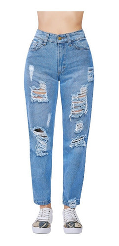 Pantalon Jeans Mom Tiro Alto Stretch Devendi Denim