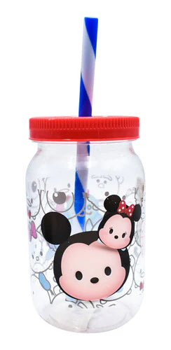 12 Vaso Mason Jar Mickey Minnie Disney Tarro Plástico Popote