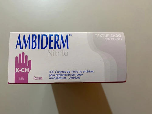 Guantes De Nitrilo Ambiderm Rosa Extra Chico Caja 100 Pzas