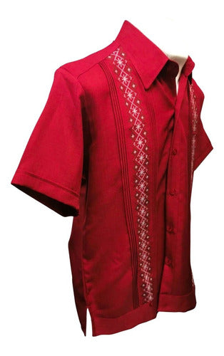 Guayabera Rojo Hombre Yucateca Manga Corta Camisa Fresca Env