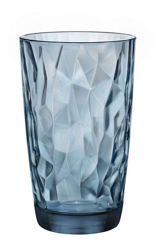 6 Vasos Vidrio De Agua Azules Diamond Bormioli Italia 470ml