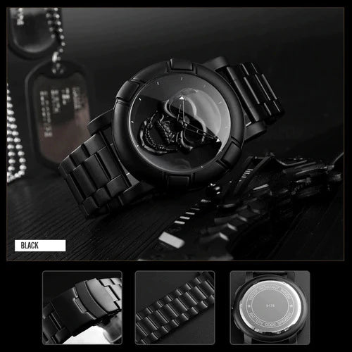 Reloj Analogo Diseño De Calavera Color Negro