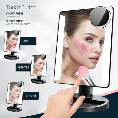 Espejo De Maquillaje Iluminado Con Aumento Desmontable 10x