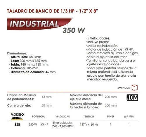 Taladro Banco 1/2 Prensa Morsa Adir 828