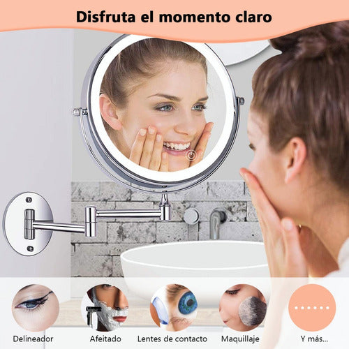 Espejo De Maquillarse De Baño Pared 8 Pulgadas 1x/5x Con Luz