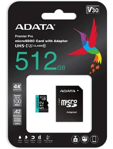 Memoria Adata Micro Sdxc 512gb Clase 10 V30 A2 Adaptador Sd